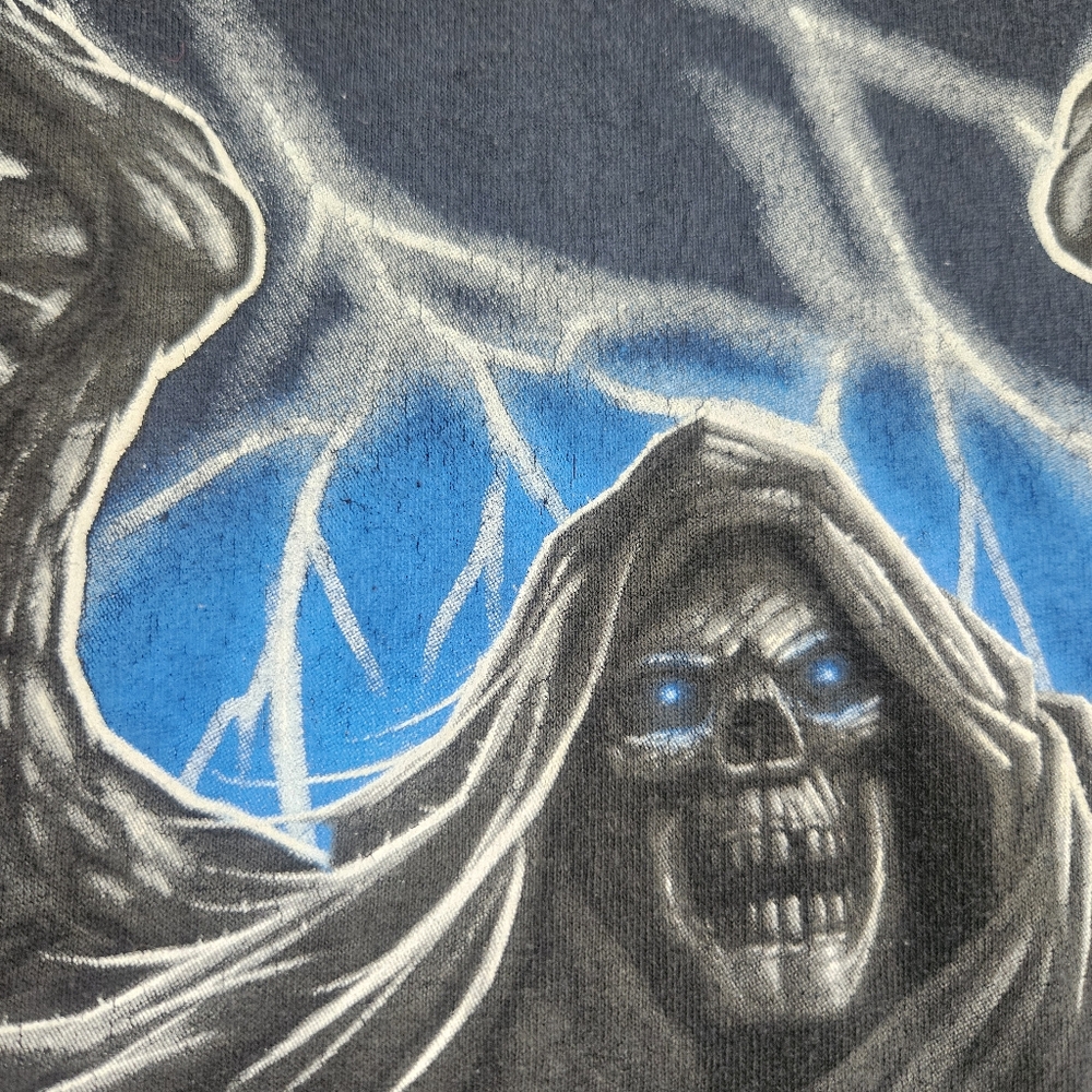 Vintage Y2K Biker Skelton Grim Reaper Short Sleeve Shirt Black Blue Graphic XXL - Picture 5 of 9